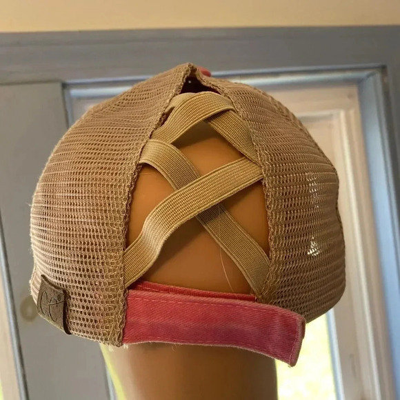 C C Beach Please Women Cap Hat Pink Beige Mesh Distressed Adjustable Barbiecore - Picture 2 of 13